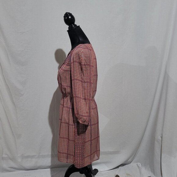 Madewell dress peasant silk sheer mini boho summer retrogrid pattern blue orange - Picture 4 of 16